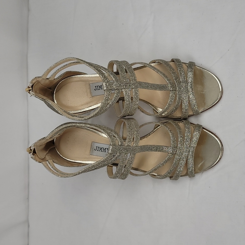 Jimmy Choo Selina Gold Glitter Strappy Sandals size 37 - Picture 2 of 9